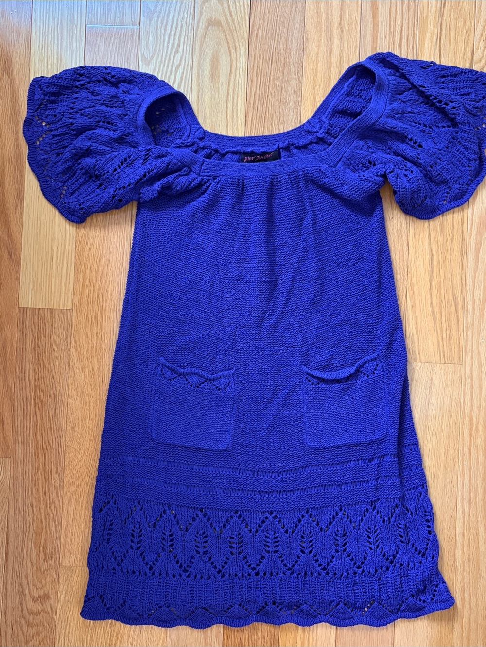 Betsey Johnson Royal Blue Knit Dress with Puff Sleeves